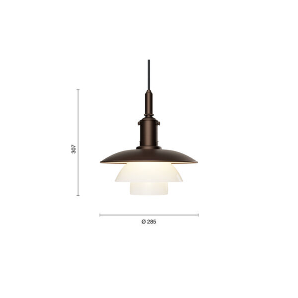 PH 3/3 pendel, aged brass/opal glass, Louis Poulsen