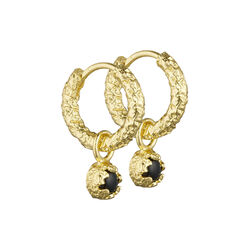 Creoler foil med natursten vedh&aelig;ng, guld/sort onyx, Pure by Nat