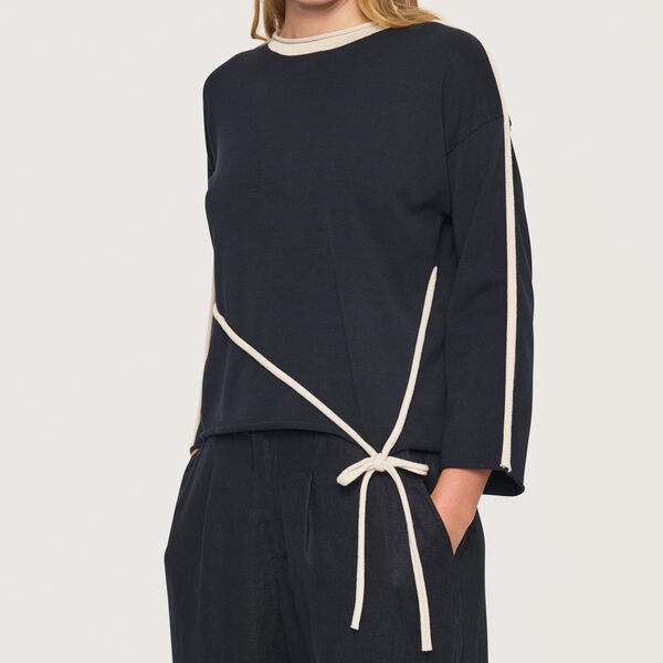 Saku bluse med sl&oslash;jfe, black/ivory string, BITTE KAI RAND